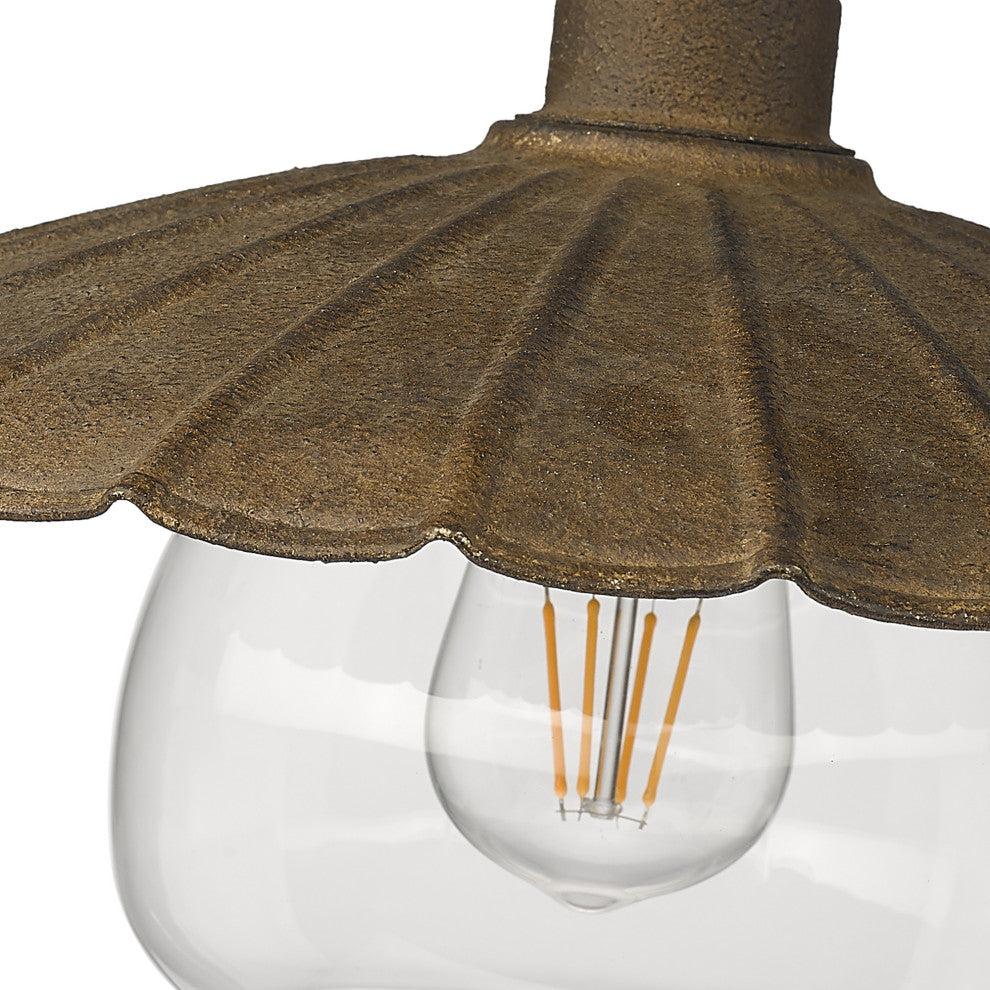 Golden Lighting Clemence Flush Mount, Dark Rust With Clear Glass Shade