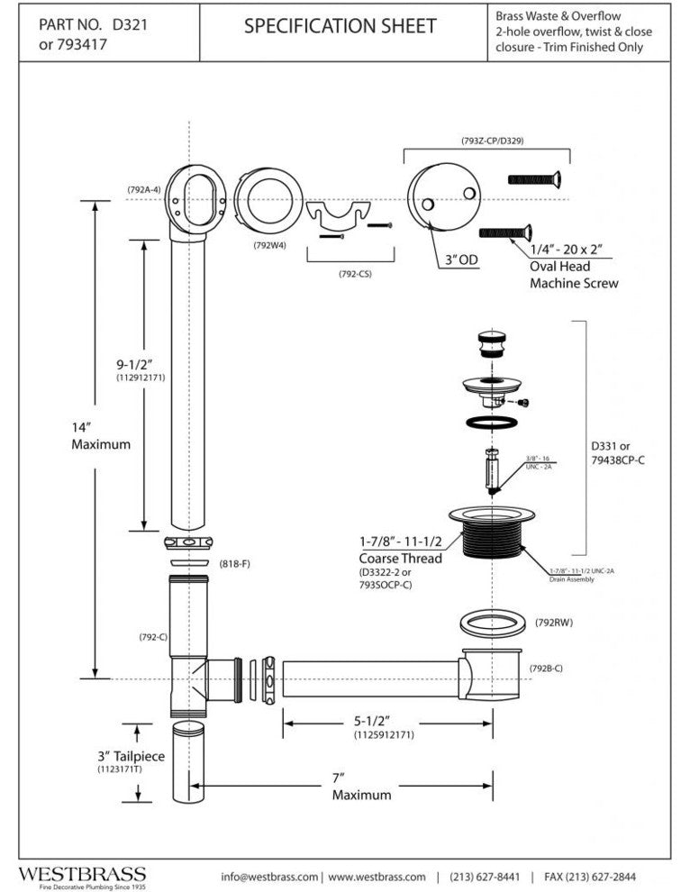 Twist & Close Bath Waste - 14" Make-Up, 17 Ga. Tubing In Oil Rubbed Bronze, Oil Rubbed Bronze