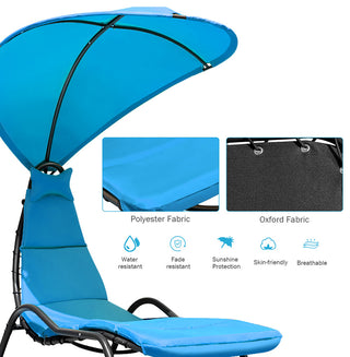 Costway Hanging Chaise Lounge Swing Canopy Thick Cushion Turquoise