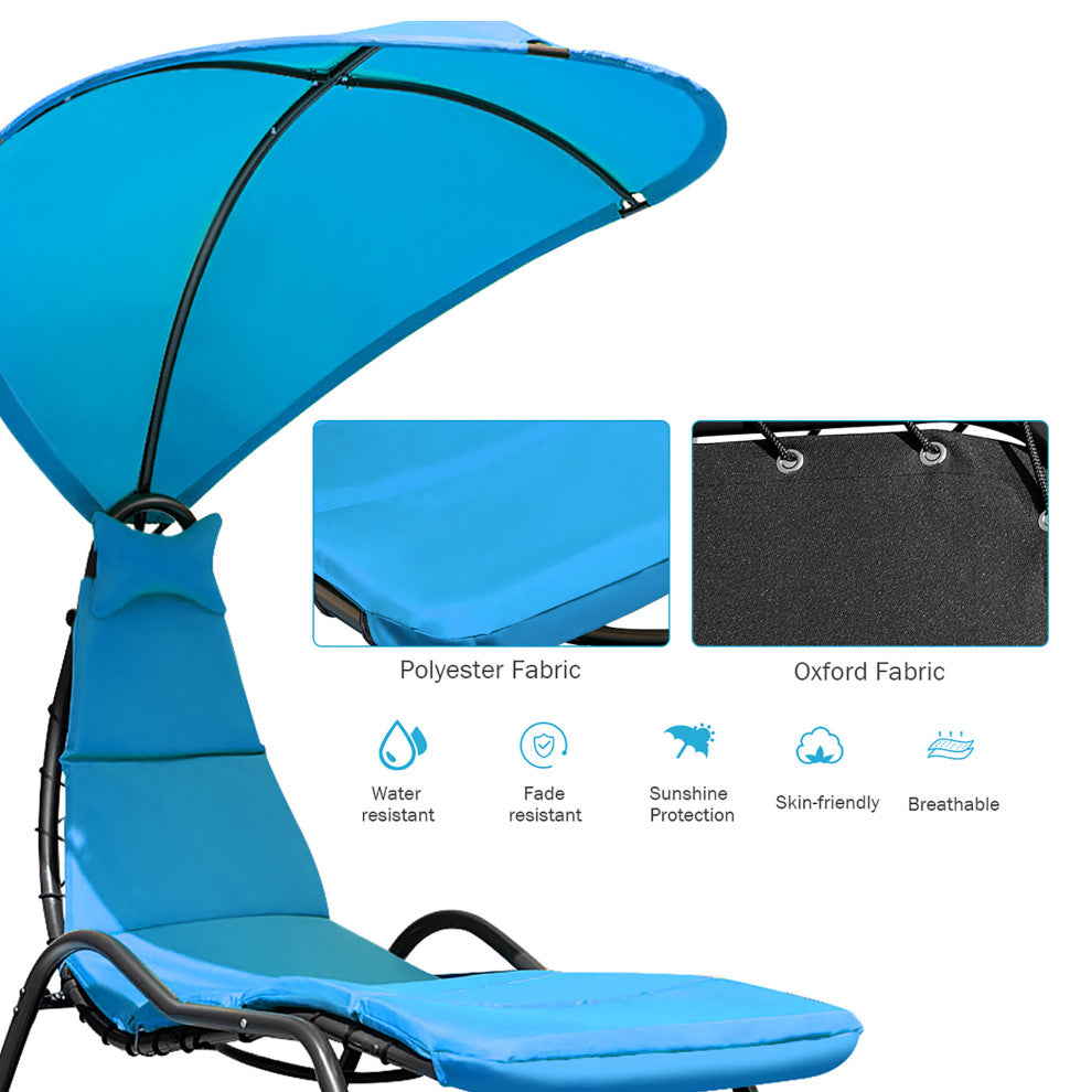 Costway Hanging Chaise Lounge Swing Canopy Thick Cushion Turquoise