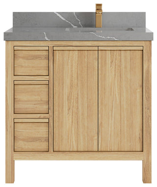Elizabeth 36 Right Offset Bath Vanity in Light Natural Teak 2" Piatra Gray
