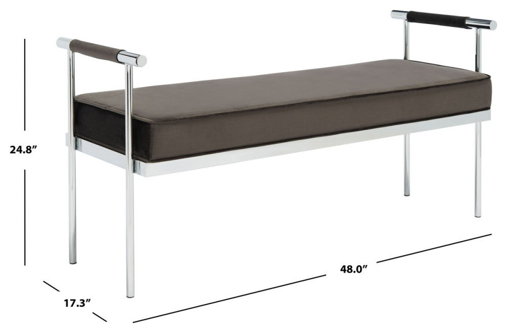 Safavieh Pim Long Rectangle Bench WithArms, Shale/Chrome