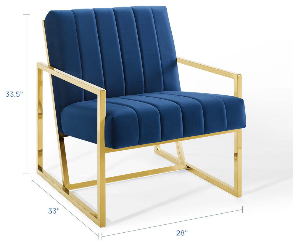 Tufted Armchair Accent Chair, Velvet, Blue Navy, Modern, Lounge Hospitality