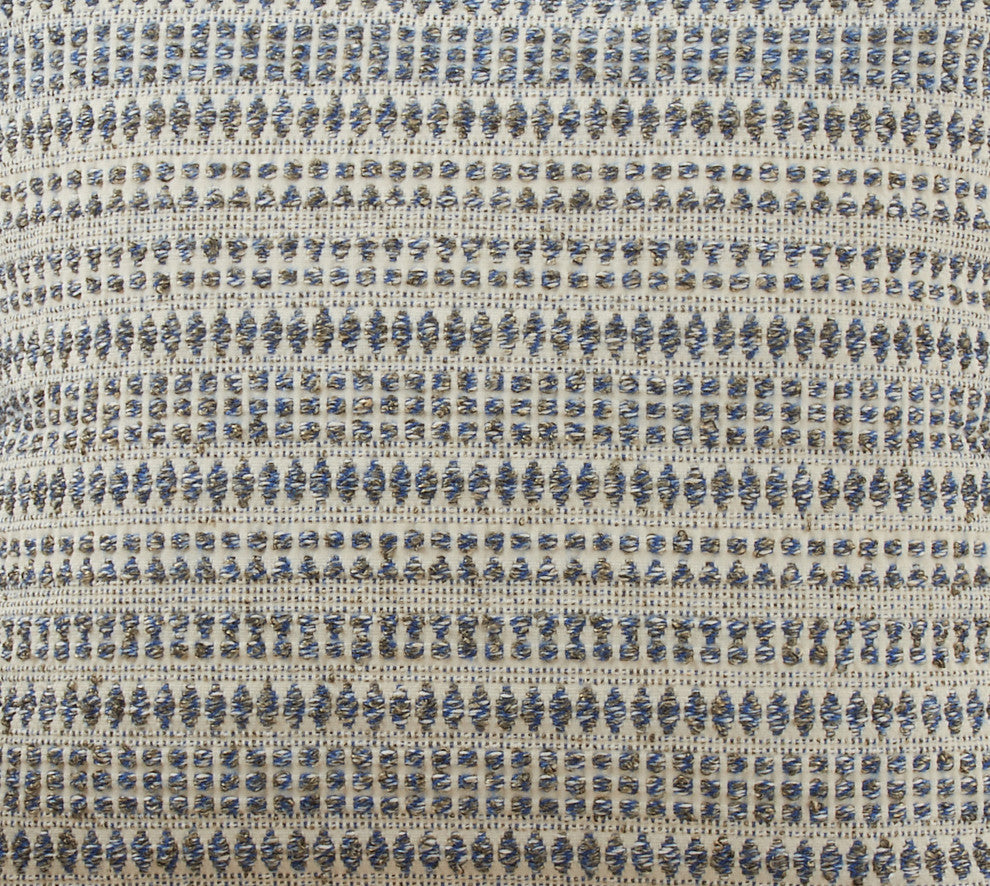 Woven Pillow With Line Design, Blue, 22"x22", Poly Filled