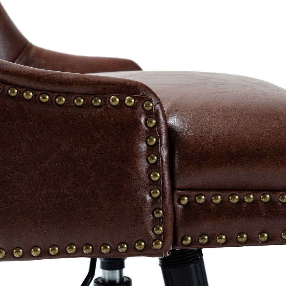Upholstered Swivel Task Chair With Nailhead Trim, Brown