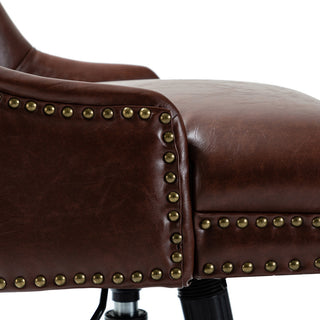 Upholstered Swivel Task Chair With Nailhead Trim, Brown
