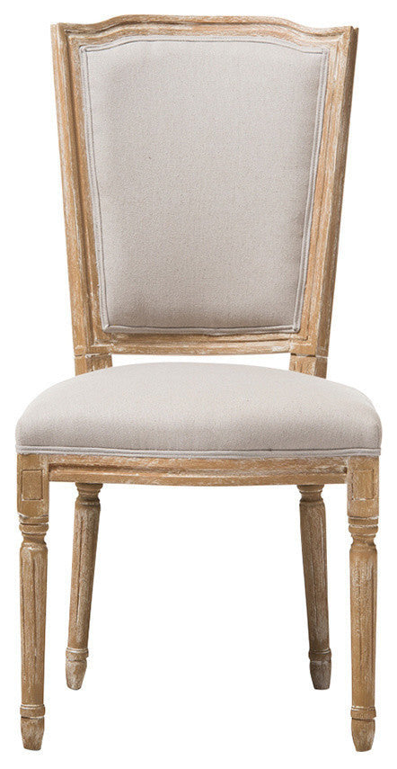 Oak Finish Wood and Beige Fabric Upholstered Dining Side Chair