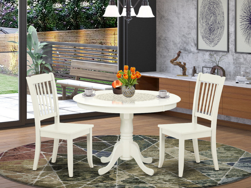 Hlda3-Lwh-W 3Pc Round 42"Table And 2 Vertical Slatted Chairs