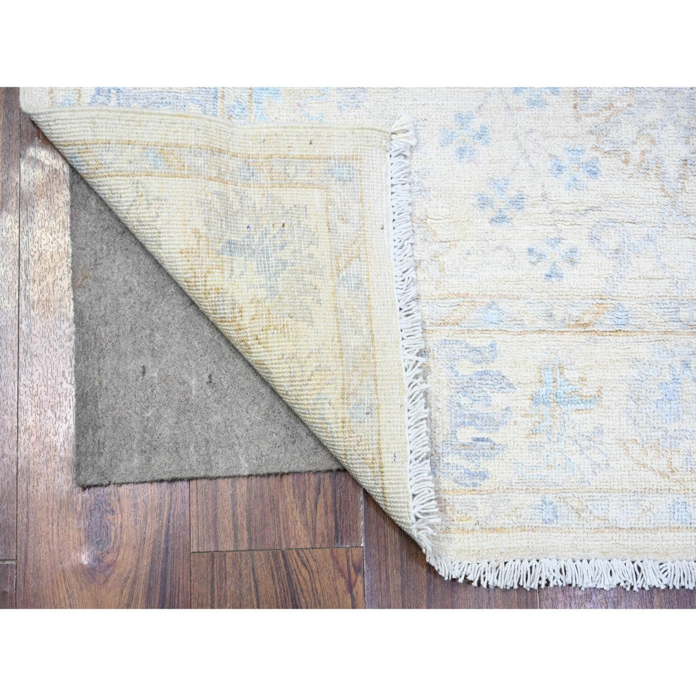 Broken White Peshawar Washed Out Faded Colors Hand Knotted Rug, 3'10"x5'9"