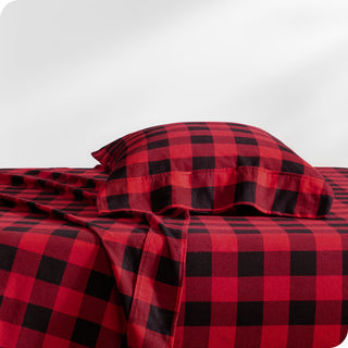 Bare Home Cotton Flannel Sheet Set, Buffalo Plaid - Red/Black, Twin