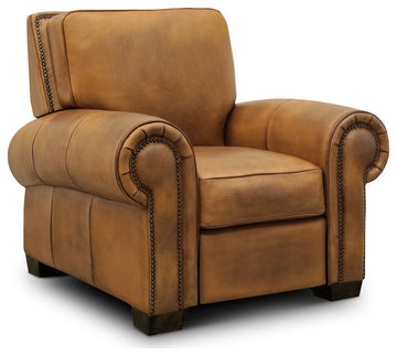 Valencia 100% Top Grain Hand Antiqued Leather Traditional Recliner, Tan