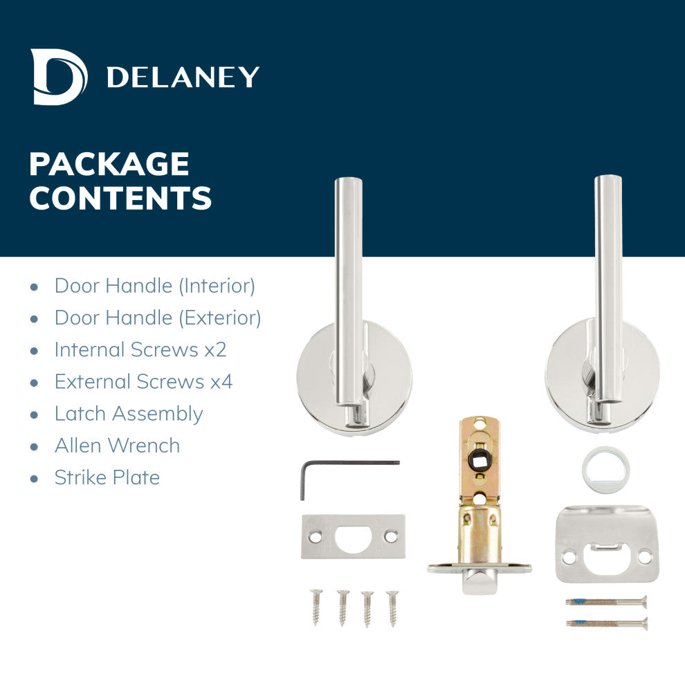 Delaney Hardware Cira Series Passage Set in Satin Nickel, Polished Chrome, Passage Lever