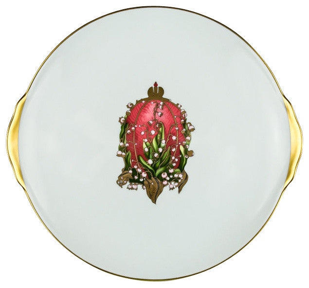Round Handled Cake Platter Lilies Of The Valley Egg