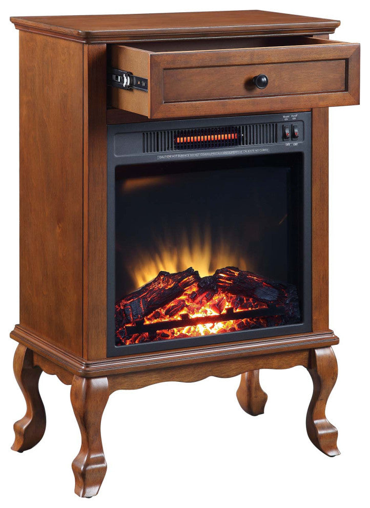 Electric Fireplace Infrared Heater With 1 Drawer, Walnut