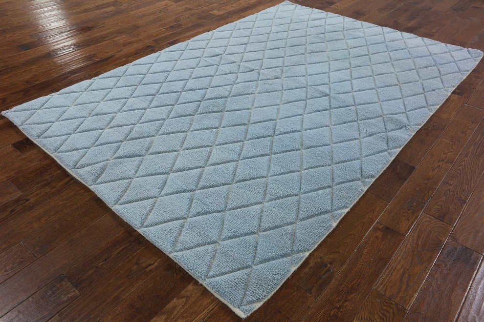 Brocade Design Cambridge Blue 6'x9' Moroccan Hand Knotted Wool Area Rug H8610