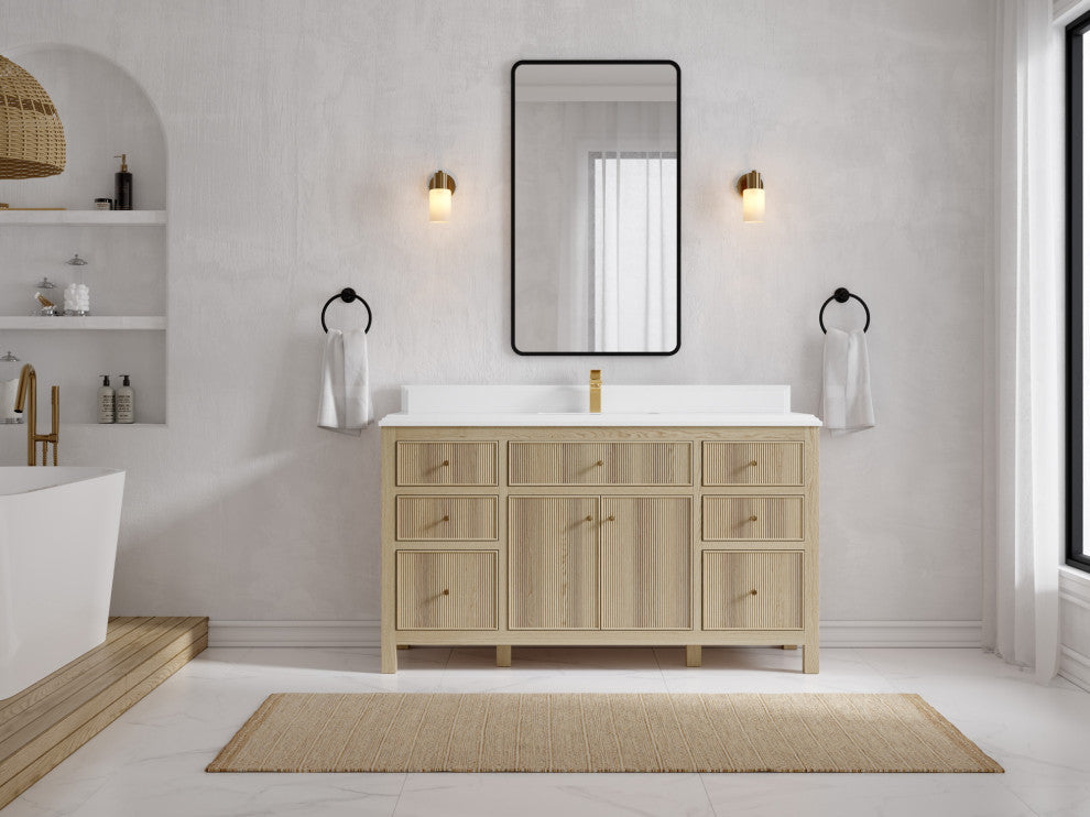 Sonoma Oak 60 Single Bathroom Vanity with 1.5" White Quartz