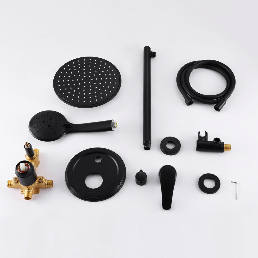 Wellfor Shower Faucet Set, 9" Rain Shower Head With Handheld Combo Set and Valve, Black