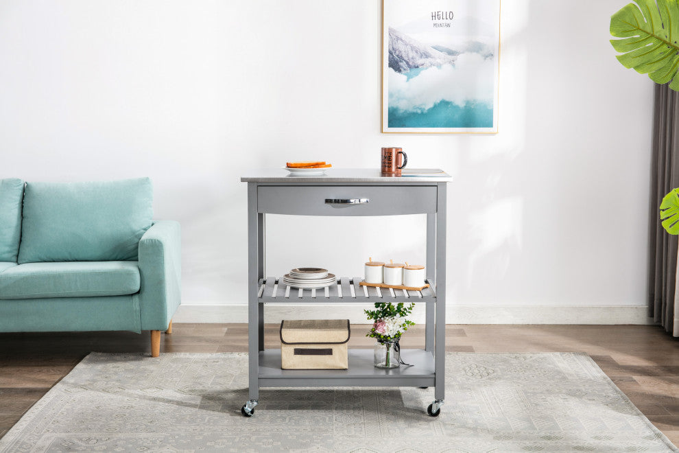 Holland kitchen cart with stainless steel top, gray