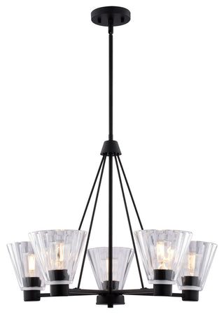 Dalton 5-Light Matte Black Chandelier, Clear Glass Shade, Pendant Fixture