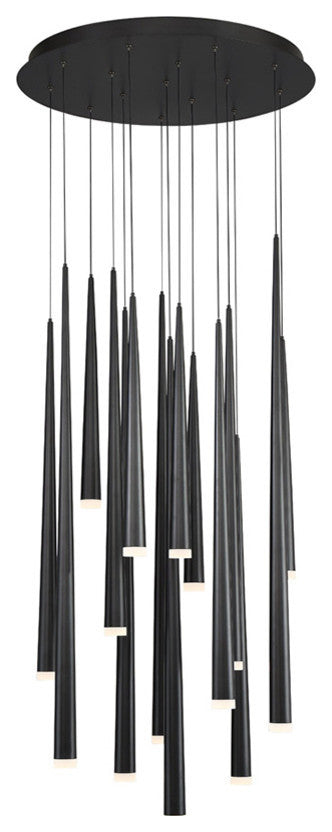 Cascade LED 15-Light Etched Glass Round Chandelier 3500K, Black