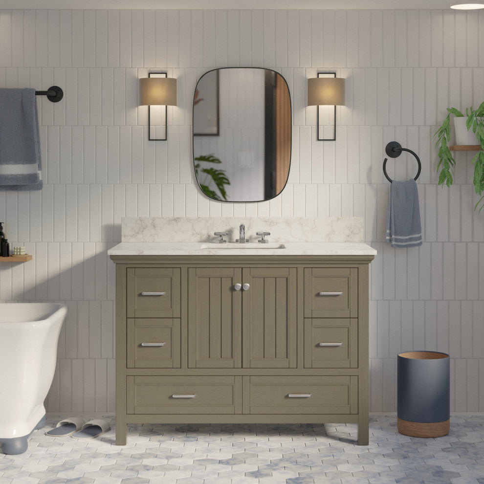 Paige 48" Bathroom Vanity, Weathered Gray, Carrara Marble