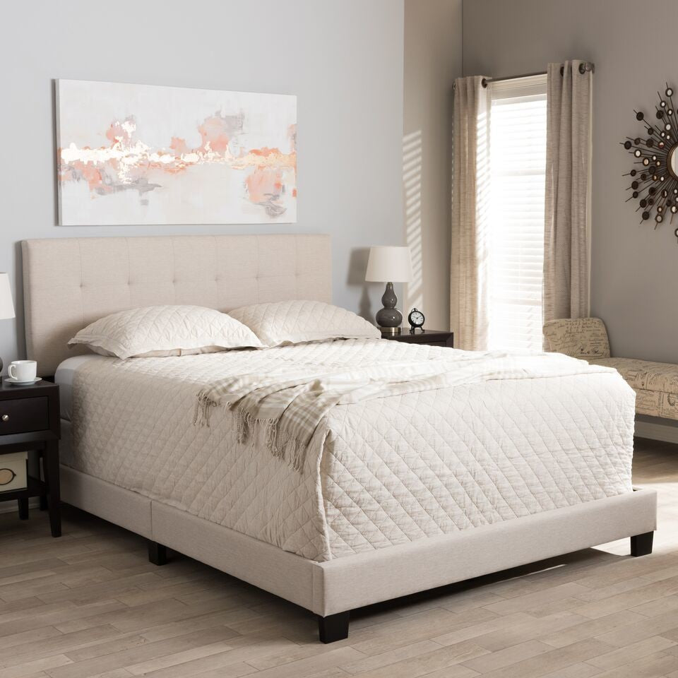 Brookfield Beige Fabric Upholstered Grid-Tufting Bed, King