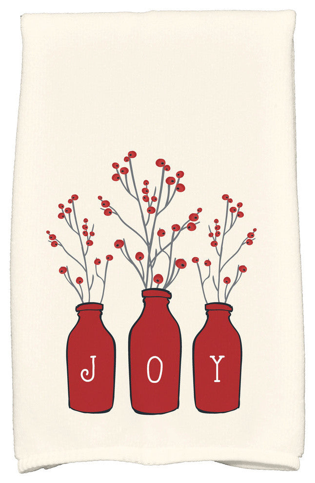Joy Holiday Floral Print Kitchen Towel, Red