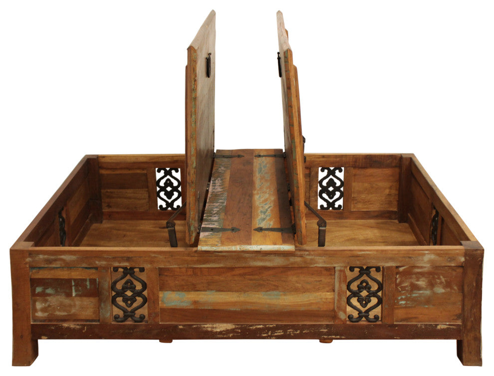 Moti Trinidad 60" Reclaimed Solid Wood Box Cocktail Table in Multi-Color