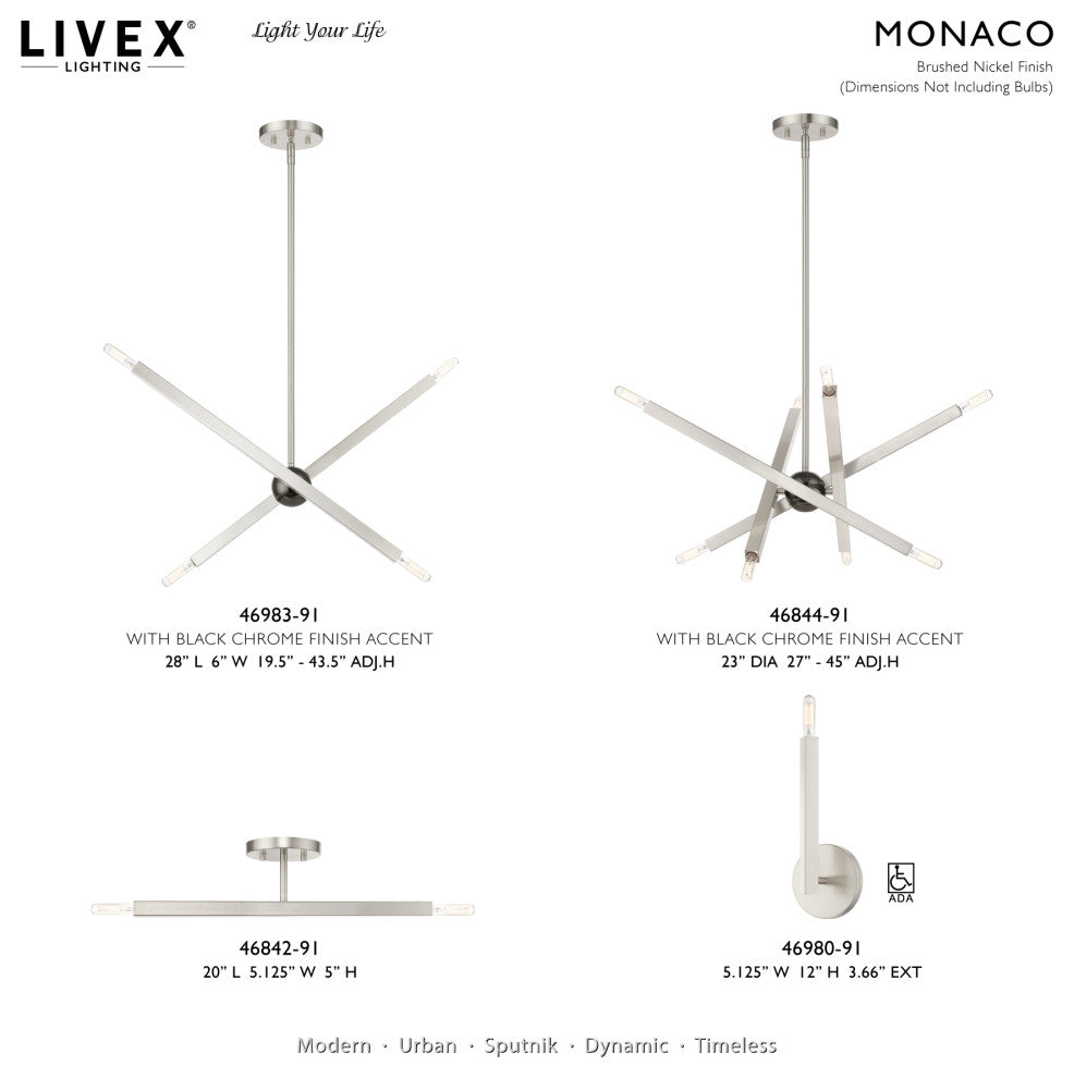 Livex Lighting Monaco 8-Light Brushed Nickel Chandelier With Black Chrome Accent