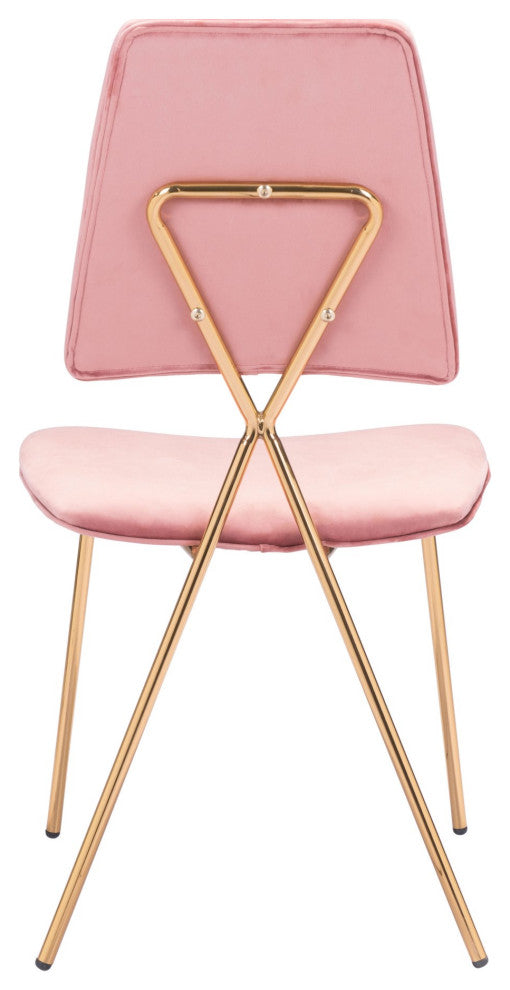 Dining Chair, Set of 2, Steel Metal, Fabric, Pink, Gold, Bar Kitchen Pub Bistro