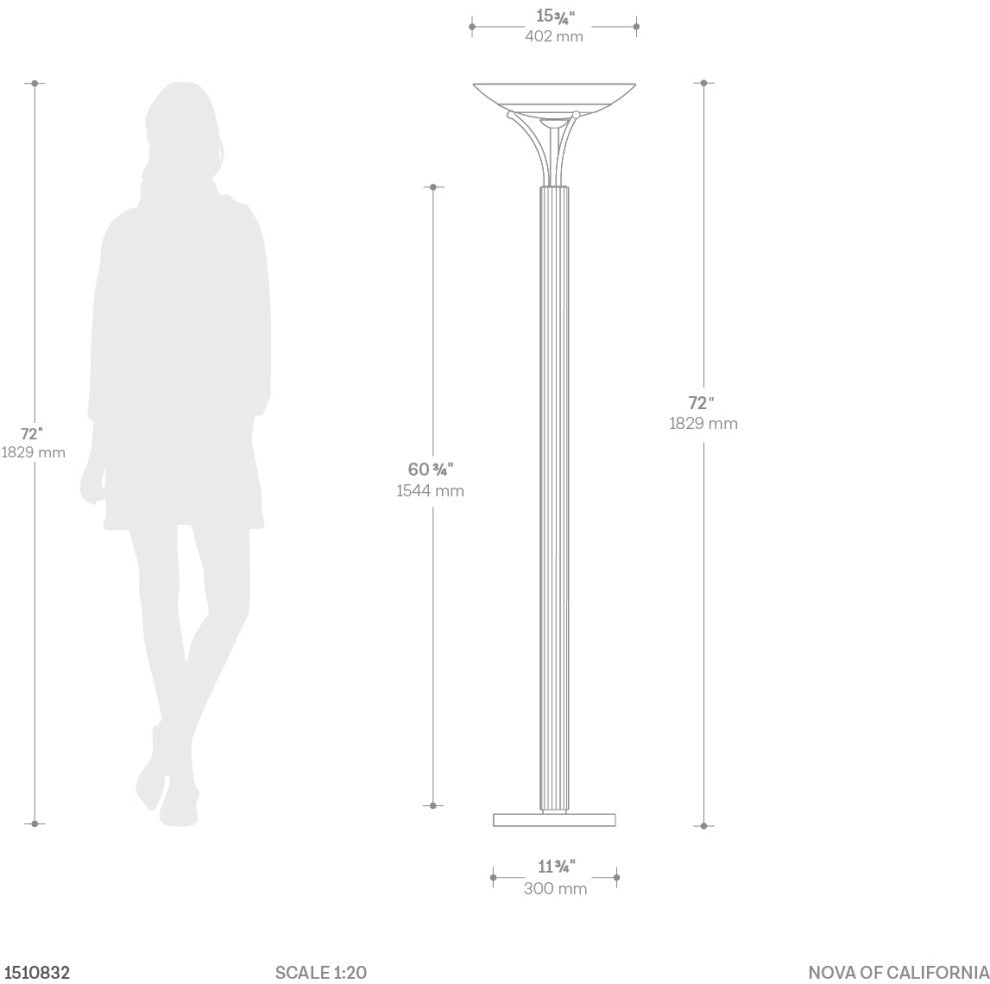 Tambo Torchiere Floor Lamp - Dark Walnut Wood Finish, Weathered Brass, Dimmer, Natural Ash Wood Finish, Weathered Brass