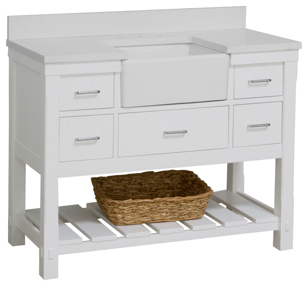 Charlotte 48" Bathroom Vanity, White, Quartz
