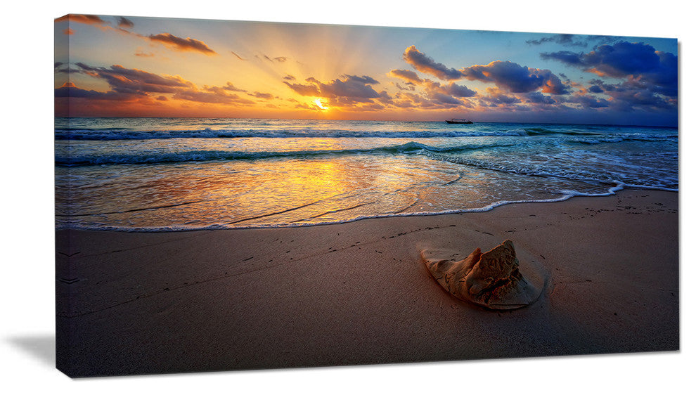 Quiet Seashore during Sunset, Seashore Canvas Art Print, 32"x16"