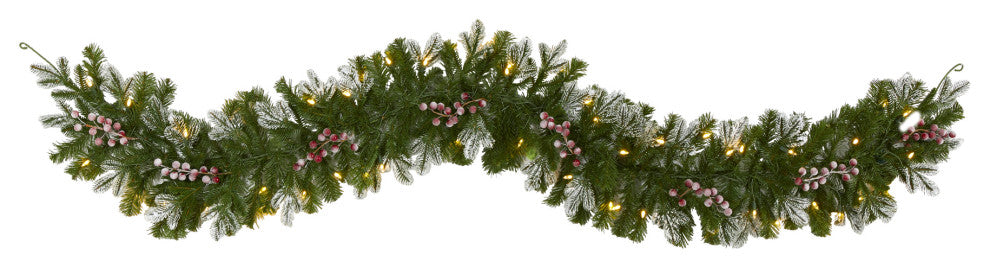 6' Snow Tipped Christmas Garland with 50 Warm White LED Lights and Berries