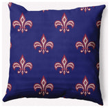 20" x 20" Fleur de Lis Indoor/Outdoor Polyester Throw Pillow, Indigo Blue
