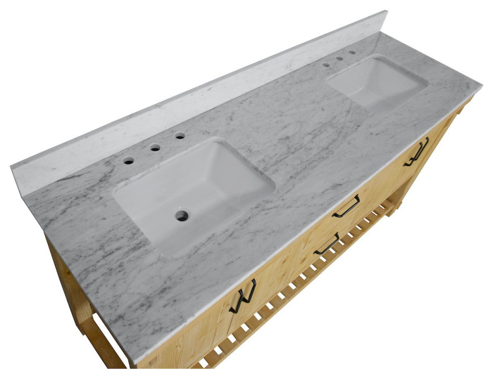Birmingham Bathroom Vanity, Drift Wood, 72", Carrara Marble, Double Sink