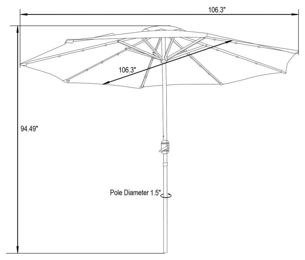 LeisureMod Sierra Modern 9'' Market Patio Umbrella With Solar Powerd LED, Gray