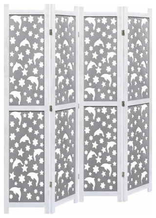vidaXL Room Divider 4 Panel Folding Privacy Screen for Office Gray Solid Wood