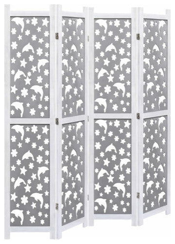 vidaXL Room Divider 4 Panel Folding Privacy Screen for Office Gray Solid Wood