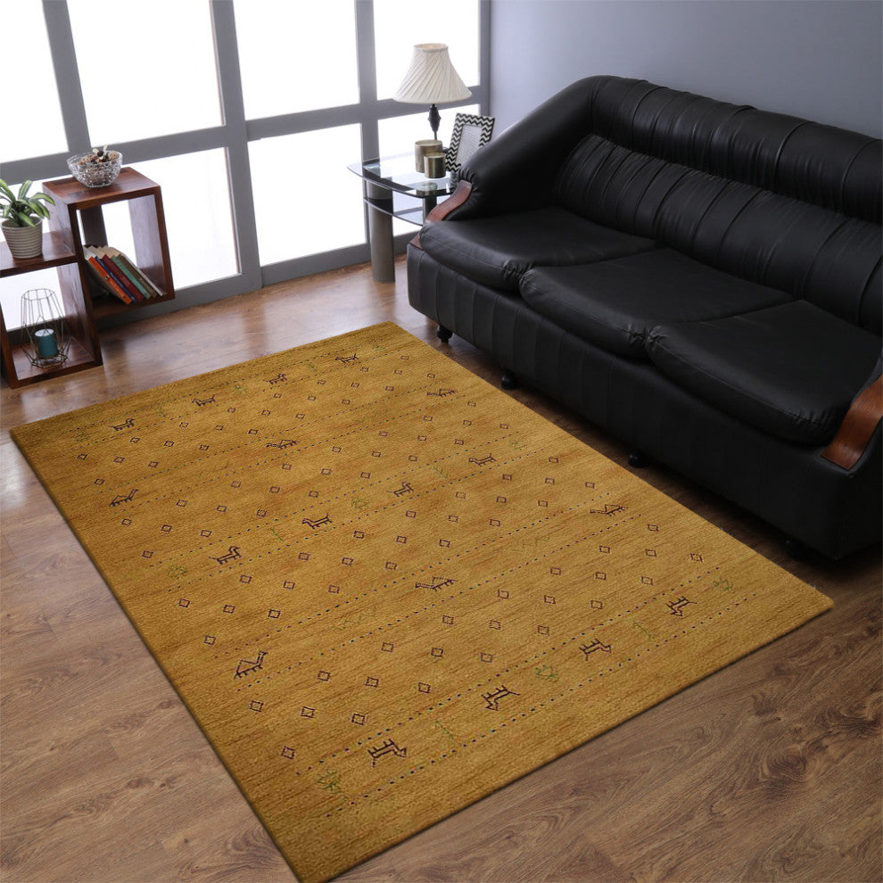 HAND KNOTTED LOOM WOOL ECO-FRIENDLY AREA RUGS - Rectangle, Gold, Contemporary