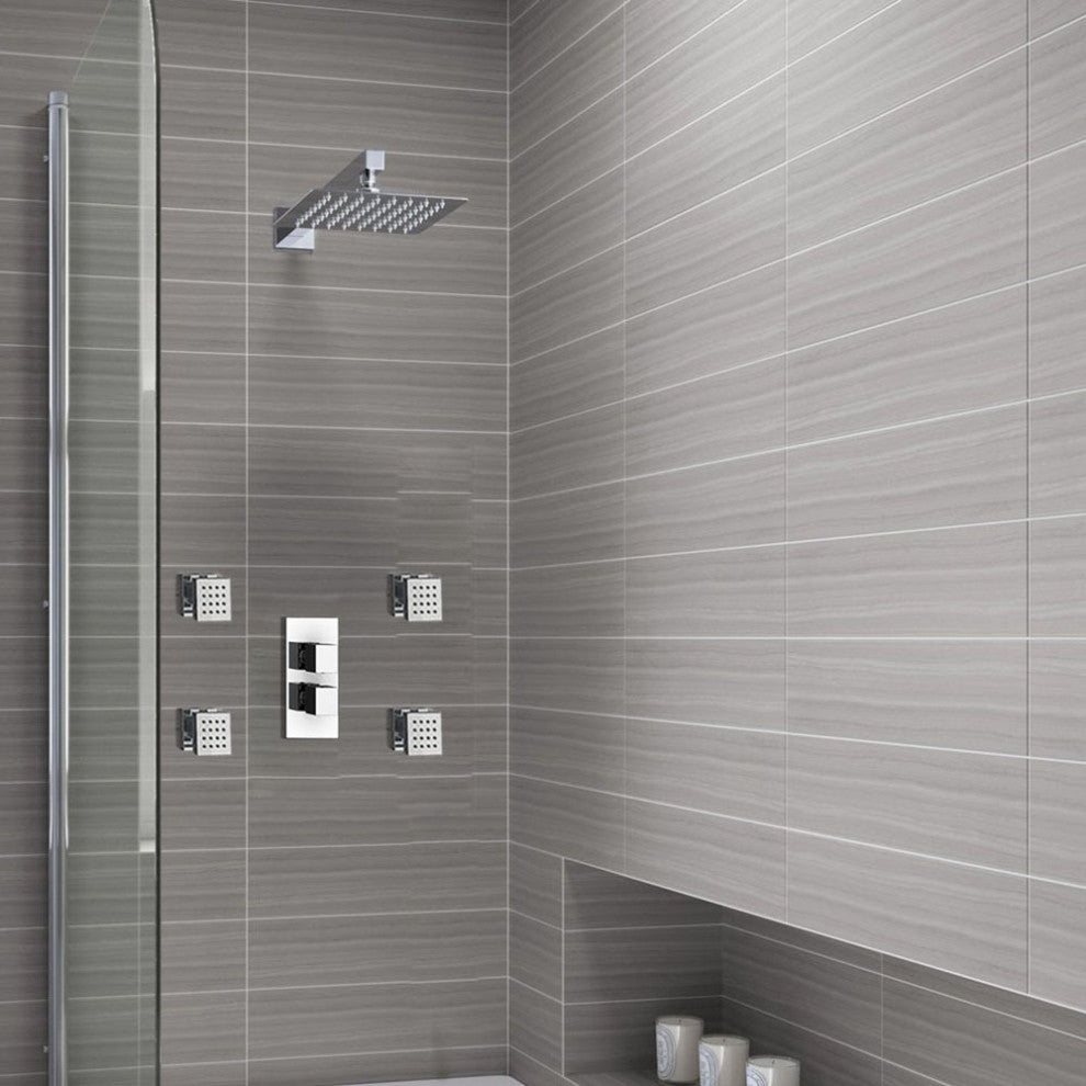 Leo Thermostatic Shower Ultra Thin Head With Adjustable Massage Body Jets, 10"
