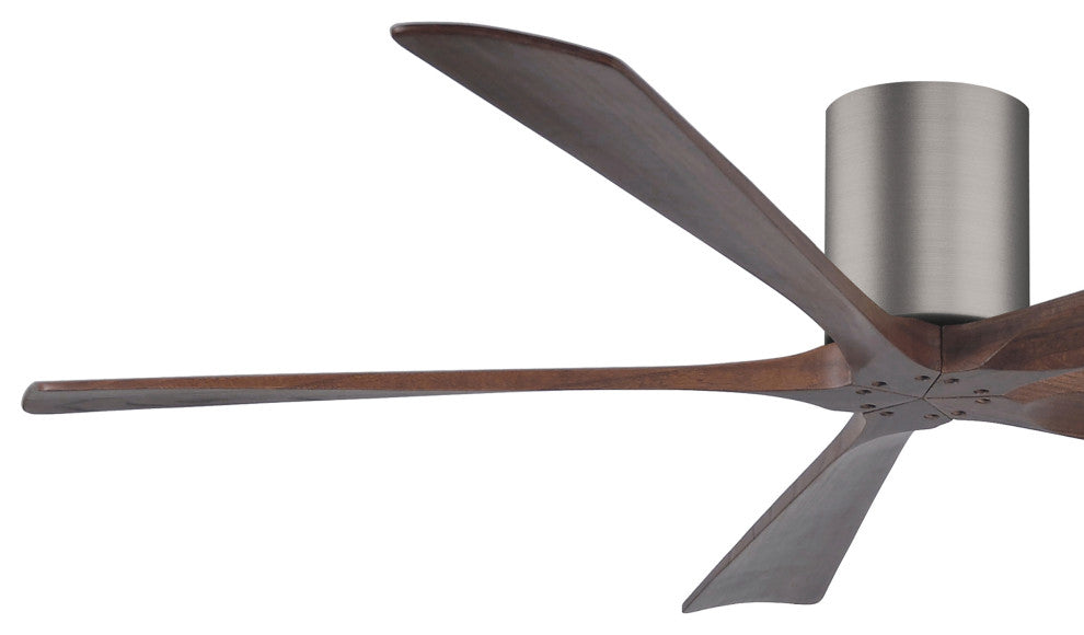 Irene-5H Flush Mounted Ceiling Fan, Brushed Pewter, Walnut Blades, 60"
