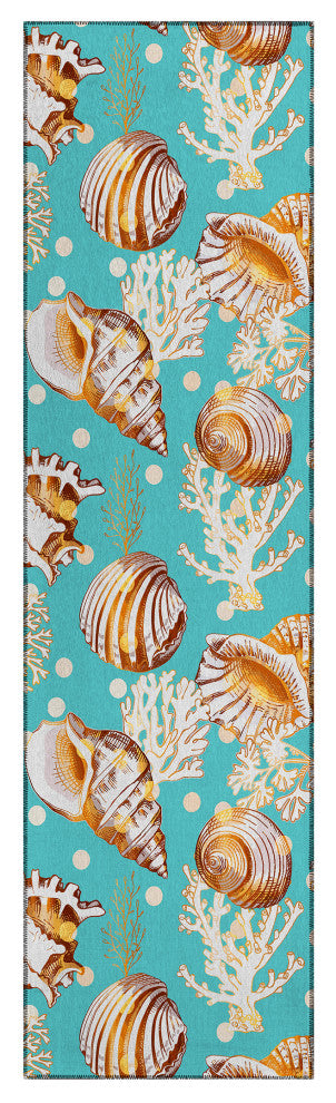 Indoor/Outdoor Seabreeze SZ6 Teal Machine Washable 2'3" x 7'6" Runner Rug