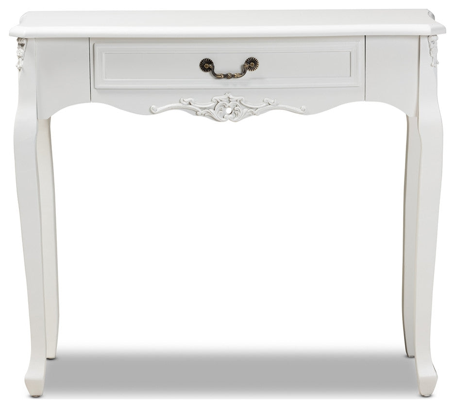 Traditional French Country Provincial White-Finished 1-Drawer Wood Console Table