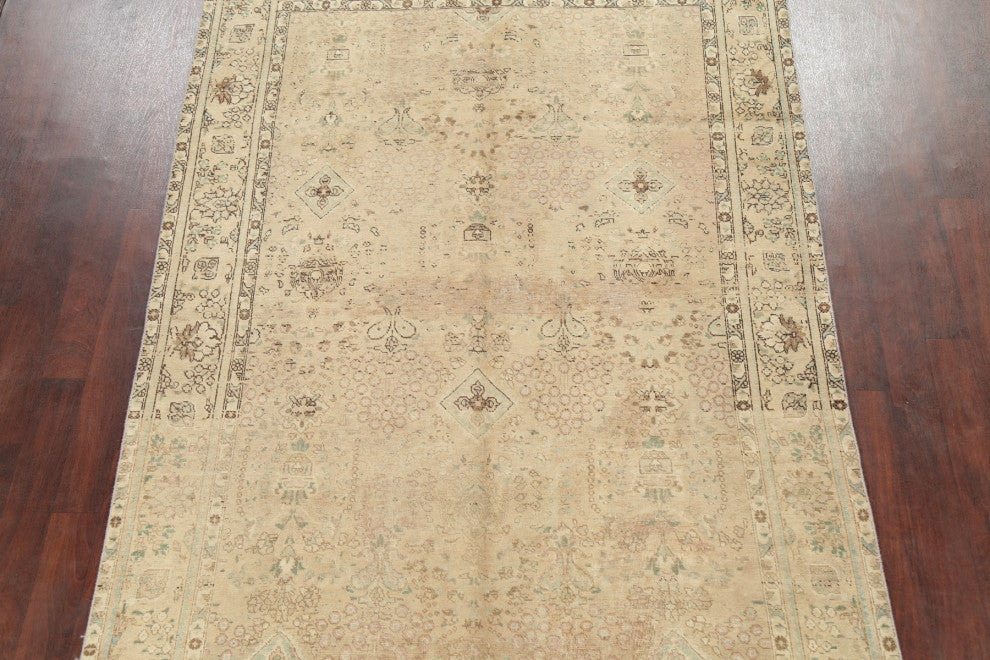 Consigned, Vintage Distressed Traditional Handmade Persian Area Rug, Brown, 7x10