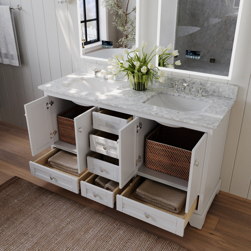 Audrey Vanity Set, White, 66", Brushed Nickle Hardware, No Mirror