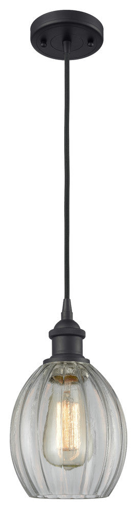1-Light Dimmable LED Eaton 6" Mini Pendant, Matte Black, Glass: Clear