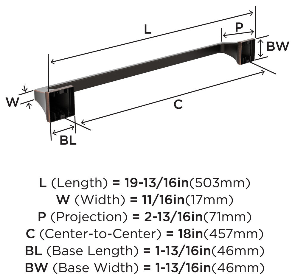 Amerock Mulholland Traditional Towel Bar, Oil Rubbed Bronze, 18" Center-to-Cente