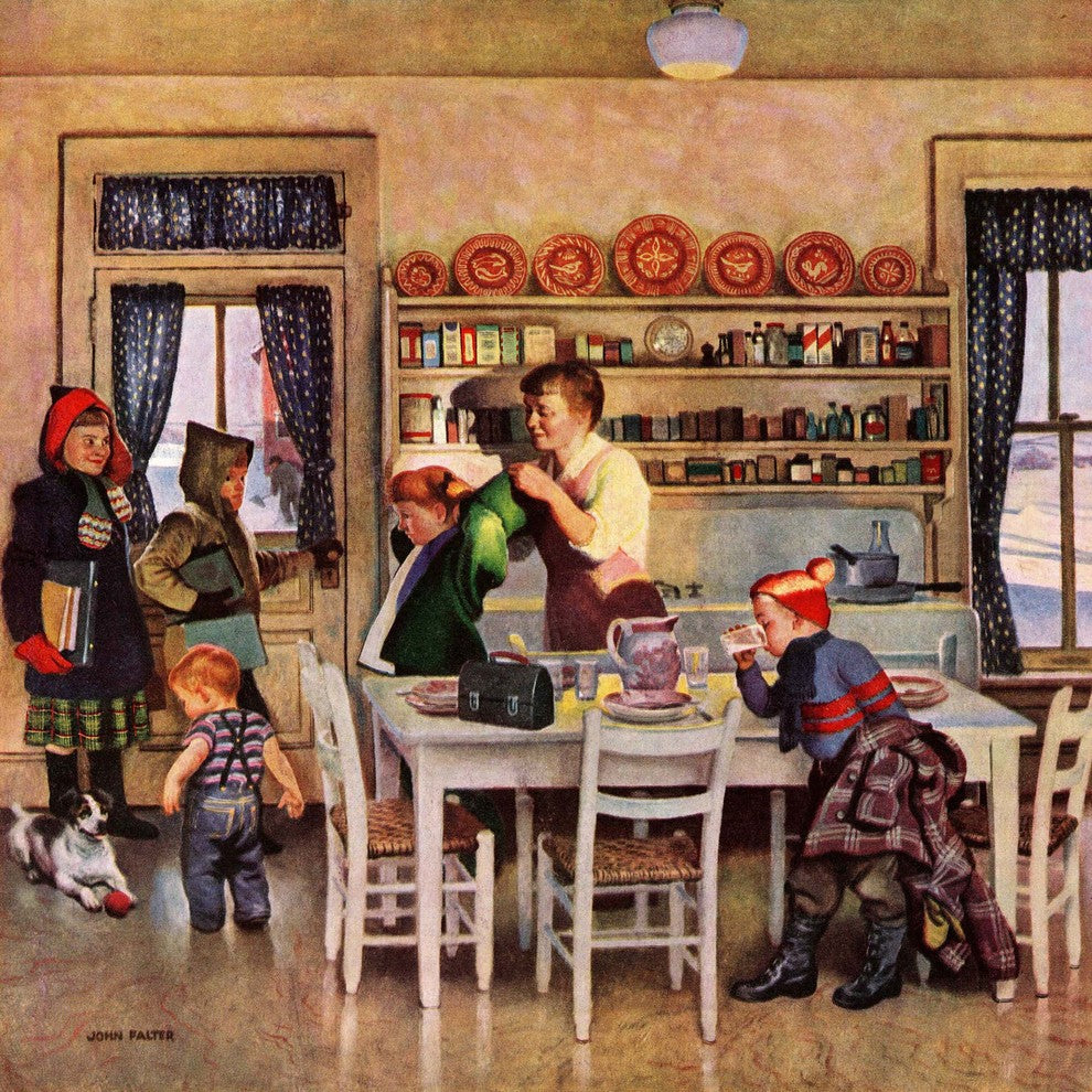 "Getting Ready for School" Painting Print on Canvas by John Falter