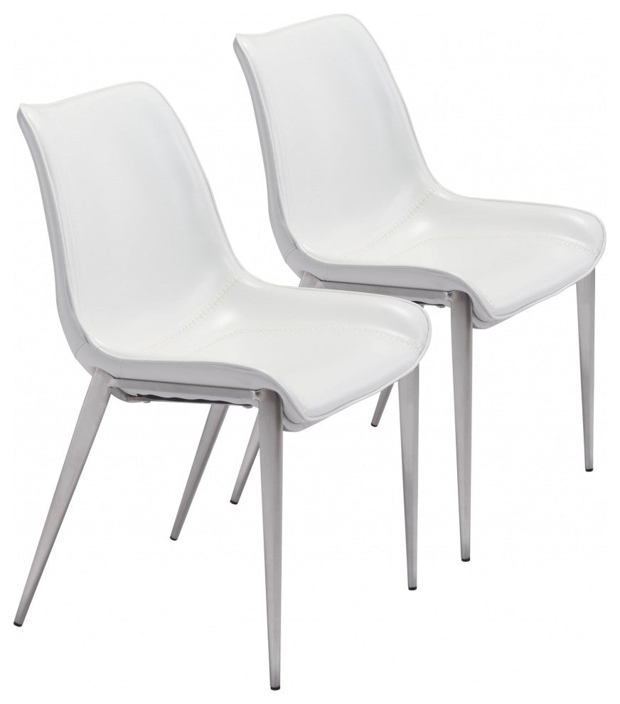 Stich White Faux Leather Side or Dining Chairs Set of 2 Chairs